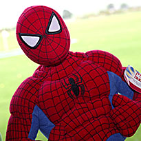 Spiderman and other novelty head covers at Buxton golf driving range Peak District